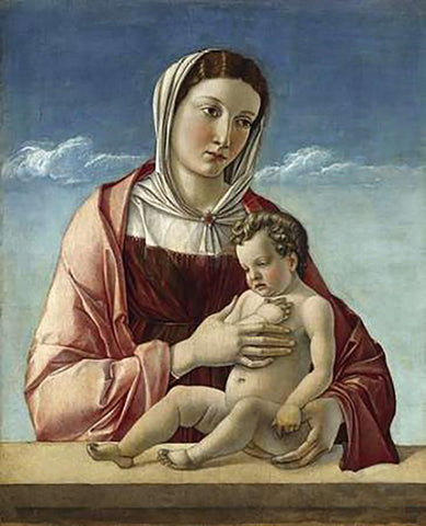 Madonna and Child - Madonna Frizzoni Black Ornate Wood Framed Art Print with Double Matting by Bellini, Giovanni
