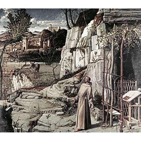 Saint Francis in Ecstasy Gold Ornate Wood Framed Art Print with Double Matting by Bellini, Giovanni