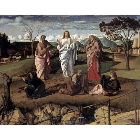 Transfiguration Black Modern Wood Framed Art Print with Double Matting by Bellini, Giovanni