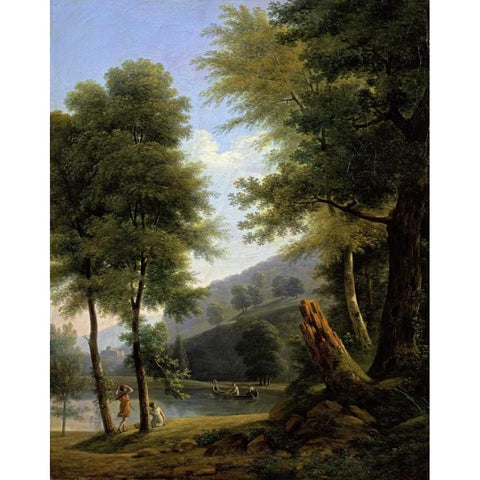 Idyllic Landscape - Paysage Idyllique Gold Ornate Wood Framed Art Print with Double Matting by Bertin, Francois Edouard