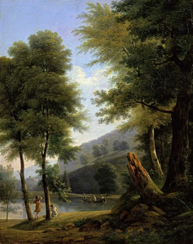 Idyllic Landscape - Paysage Idyllique Black Ornate Wood Framed Art Print with Double Matting by Bertin, Francois Edouard