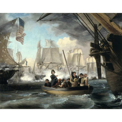 Commodore Perry Leaving the Lawrence for the Niagara Black Modern Wood Framed Art Print by Birch, Thomas