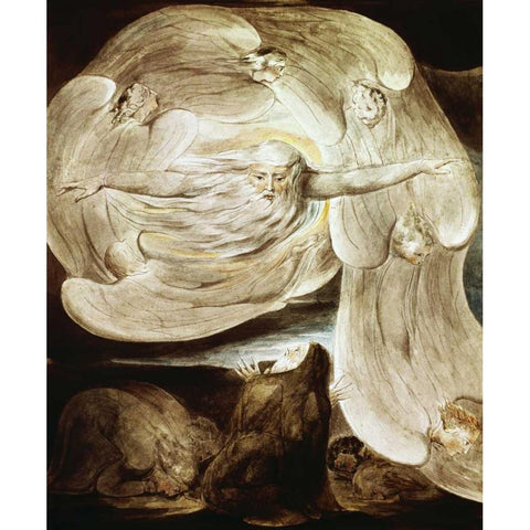 Job and the Whirlwind White Modern Wood Framed Art Print by Blake, William