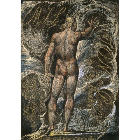 Milton a Poem, Title Page Black Modern Wood Framed Art Print with Double Matting by Blake, William