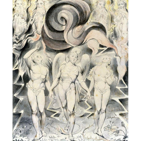 Satan Calling up his Legions Black Modern Wood Framed Art Print with Double Matting by Blake, William