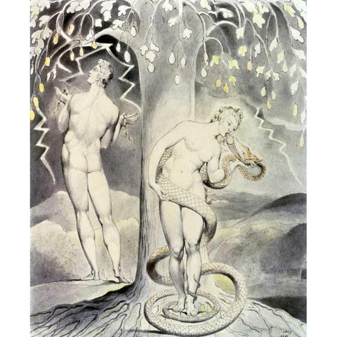 The Temptation and Fall of Eve Black Modern Wood Framed Art Print with Double Matting by Blake, William