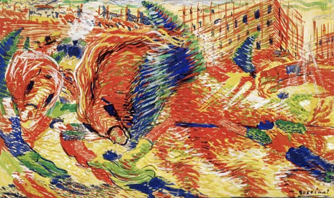 The City Rises White Modern Wood Framed Art Print with Double Matting by Boccioni, Umberto