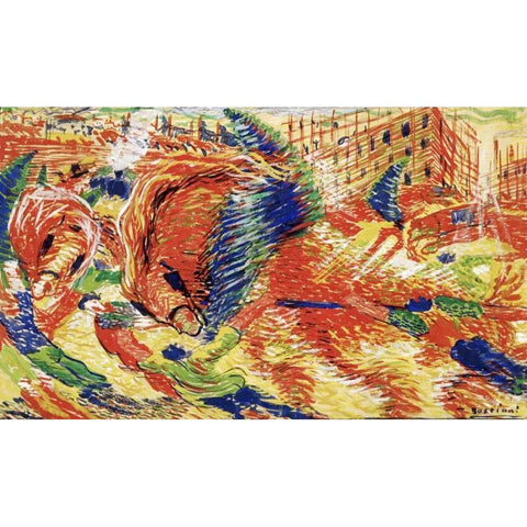 The City Rises Black Modern Wood Framed Art Print with Double Matting by Boccioni, Umberto