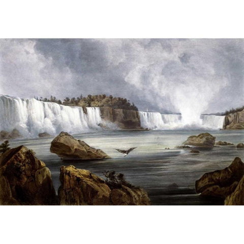 Niagara Falls Illustration in Wied-Neuwied Black Modern Wood Framed Art Print by Bodmer, Karl