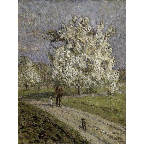 Le Grand Poirier en Fleurs White Modern Wood Framed Art Print by Boggio, Emilio