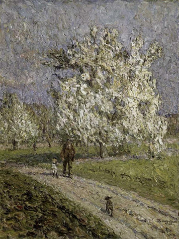 Le Grand Poirier en Fleurs White Modern Wood Framed Art Print with Double Matting by Boggio, Emilio