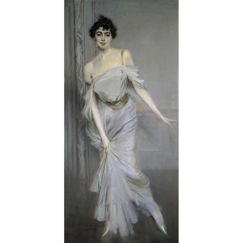 Madame Charles Max White Modern Wood Framed Art Print by Boldini, Giovanni