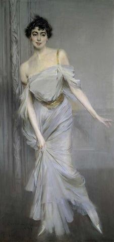 Madame Charles Max White Modern Wood Framed Art Print with Double Matting by Boldini, Giovanni