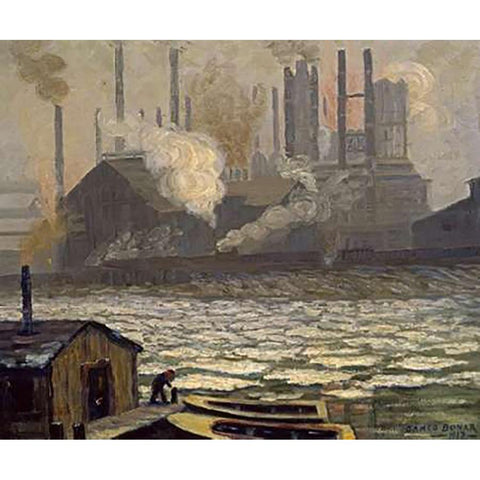 Schollenberg Rolling Mill Dismantled Gold Ornate Wood Framed Art Print with Double Matting by Bonar, James