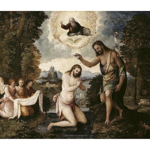 Baptism of Christ Black Modern Wood Framed Art Print by Bordone, Paris