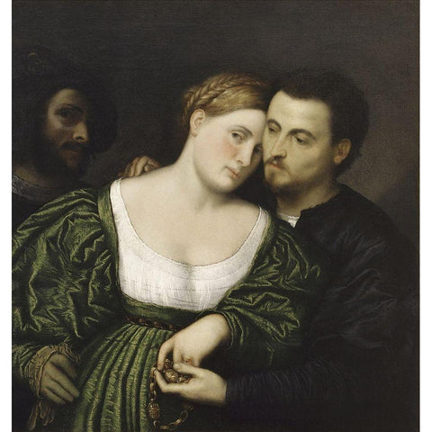 The Venetian Lovers Black Modern Wood Framed Art Print by Bordone, Paris