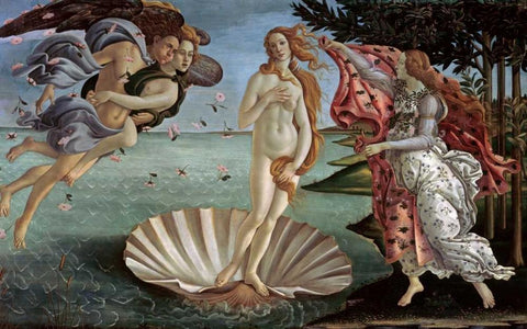 The Birth of Venus White Modern Wood Framed Art Print with Double Matting by Botticelli, Sandro