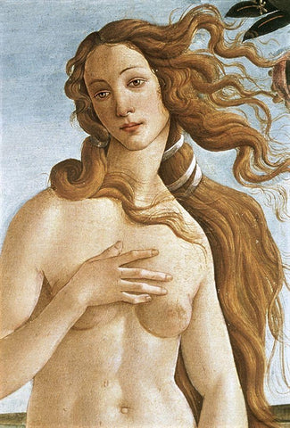 The Birth of Venus (Detail) Black Ornate Wood Framed Art Print with Double Matting by Botticelli, Sandro