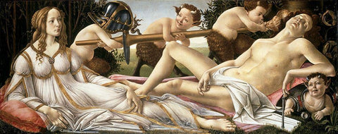 Venus and Mars Black Ornate Wood Framed Art Print with Double Matting by Botticelli, Sandro