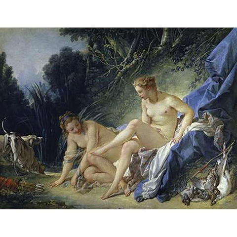 Diana Leaving the Bath Gold Ornate Wood Framed Art Print with Double Matting by Boucher, Francois