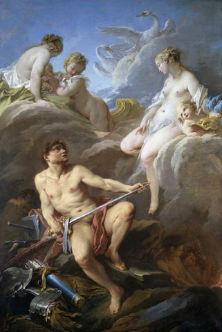 Venus Requesting Arms for Aeneas From Vulcan White Modern Wood Framed Art Print with Double Matting by Boucher, Francois