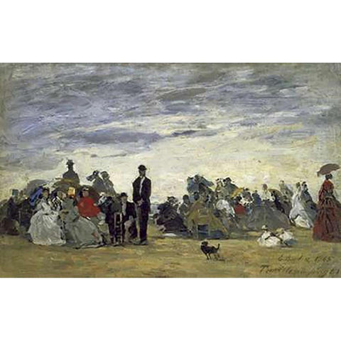 The Beach at Trouville White Modern Wood Framed Art Print by Boudin, Eugene