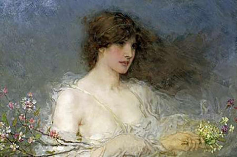 A Spring Idyll White Modern Wood Framed Art Print with Double Matting by Boughton, George Henry