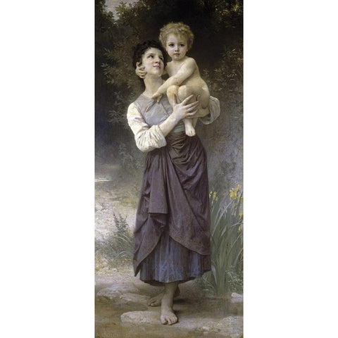 Brother and Sister Black Modern Wood Framed Art Print with Double Matting by Bouguereau, William-Adolphe