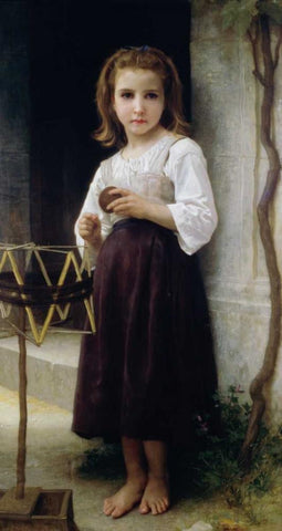 Child with a Ball of Wool White Modern Wood Framed Art Print with Double Matting by Bouguereau, William-Adolphe