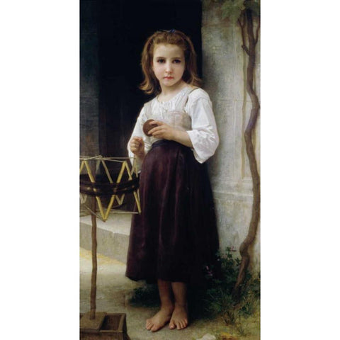 Child with a Ball of Wool Black Modern Wood Framed Art Print with Double Matting by Bouguereau, William-Adolphe