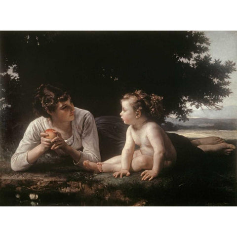 Mother and Child - II White Modern Wood Framed Art Print by Bouguereau, William-Adolphe