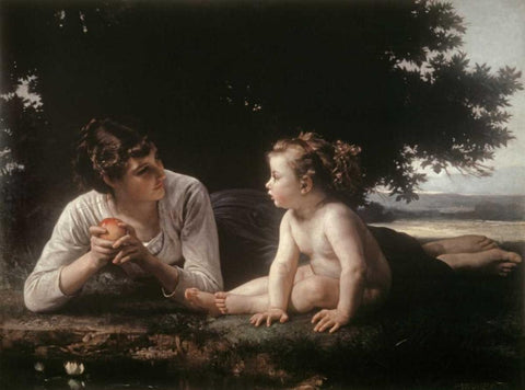 Mother and Child - II White Modern Wood Framed Art Print with Double Matting by Bouguereau, William-Adolphe