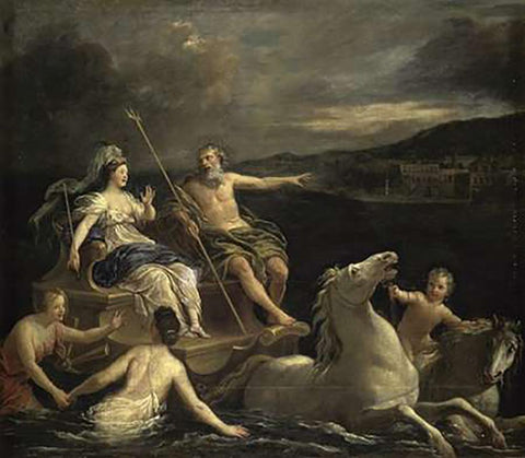 Triumph of Neptune Bon Boullogne Black Ornate Wood Framed Art Print with Double Matting by Boullogne, Bon
