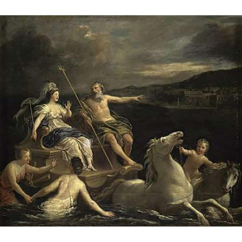 Triumph of Neptune Bon Boullogne Black Modern Wood Framed Art Print by Boullogne, Bon