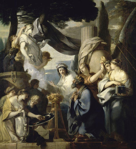 Solomons Idolatry Black Ornate Wood Framed Art Print with Double Matting by Bourdon, Sebastien