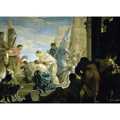 The Meeting of Antony and Cleopatra Black Modern Wood Framed Art Print by Bourdon, Sebastien