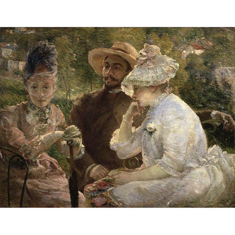 On the Terrace at Sevres White Modern Wood Framed Art Print by Bracquemond, Marie