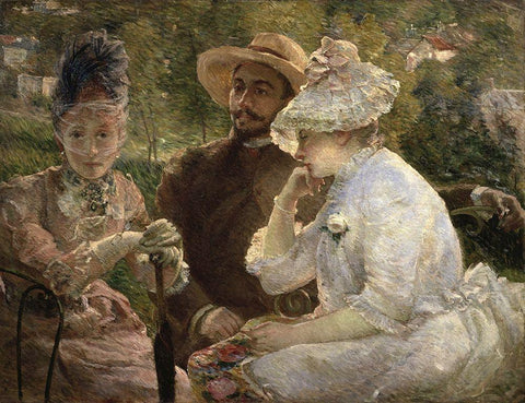 On the Terrace at Sevres White Modern Wood Framed Art Print with Double Matting by Bracquemond, Marie