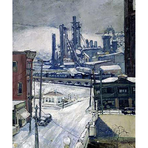 Blast Furnaces in Winter Black Modern Wood Framed Art Print with Double Matting by Brennan, H.J
