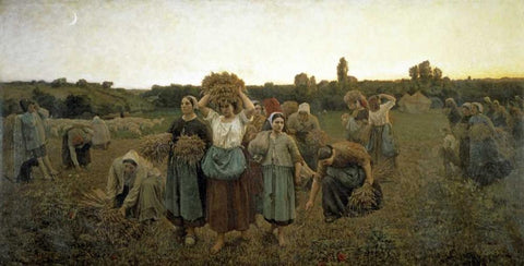 The Recall of the Gleaners White Modern Wood Framed Art Print with Double Matting by Breton, Jules Adolphe
