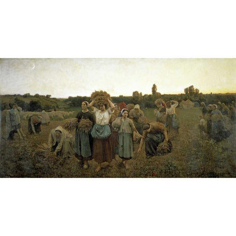 The Recall of the Gleaners Black Modern Wood Framed Art Print with Double Matting by Breton, Jules Adolphe