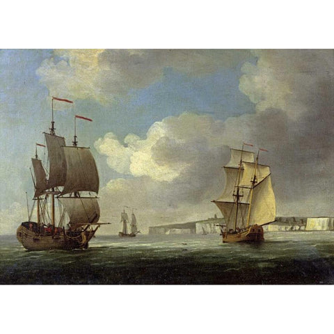 Shipping Off the South Coast of England Black Modern Wood Framed Art Print by Brooking, Charles