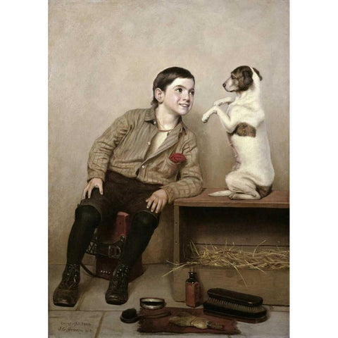 Begging Black Modern Wood Framed Art Print by Brown, John George