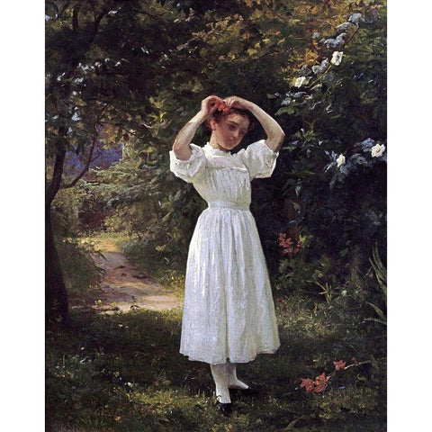 The Flower Girl Gold Ornate Wood Framed Art Print with Double Matting by Brown, John George