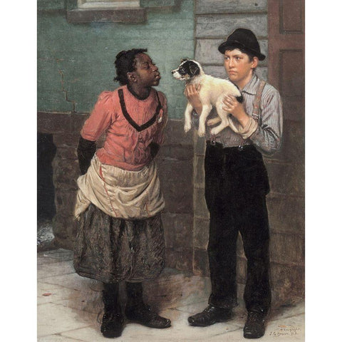 The New Puppy Black Modern Wood Framed Art Print with Double Matting by Brown, John George