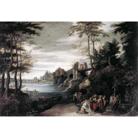 Christ and the Canaanite Woman Black Modern Wood Framed Art Print with Double Matting by Jan Brueghel the Elder