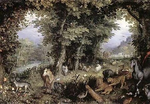 Land of Paradise White Modern Wood Framed Art Print with Double Matting by Brueghel, Jan