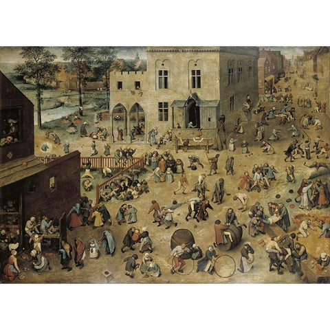 Childrens Games White Modern Wood Framed Art Print by Bruegel the Elder, Pieter