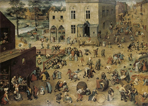 Childrens Games White Modern Wood Framed Art Print with Double Matting by Bruegel the Elder, Pieter