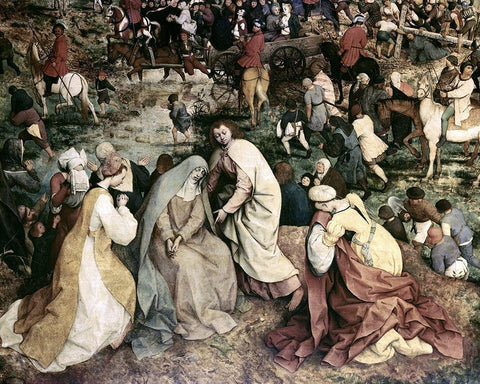 The Procession to Calvary (Detail) (I) Black Ornate Wood Framed Art Print with Double Matting by Bruegel the Elder, Pieter